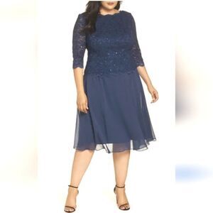 Alex Evenings Lace and Chiffon Tea Length Dress. Mother of the Bride.Fancy.